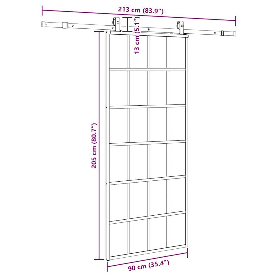 Schuifdeur met beslagset 90x205 cm ESG glas zwart