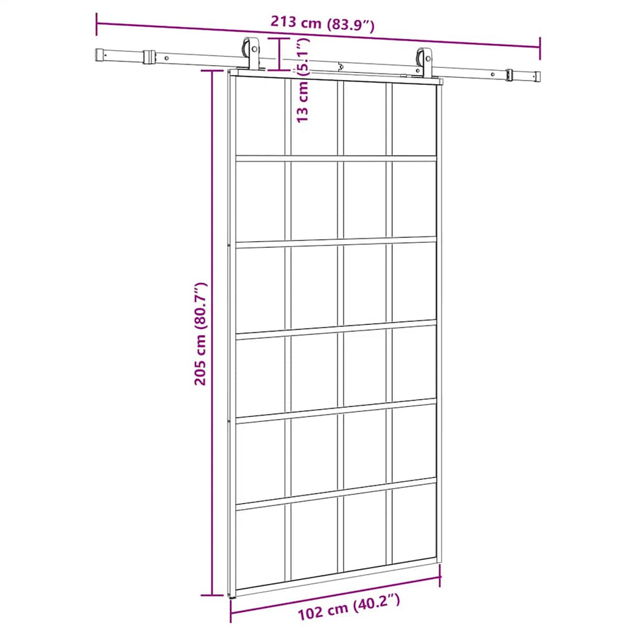 Schuifdeur met beslagset 102x205 cm ESG glas zwart