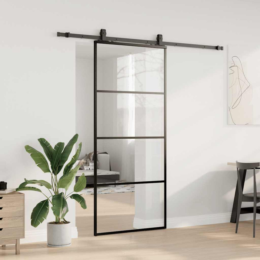 Schuifdeur met beslagset 90x205 cm ESG glas zwart