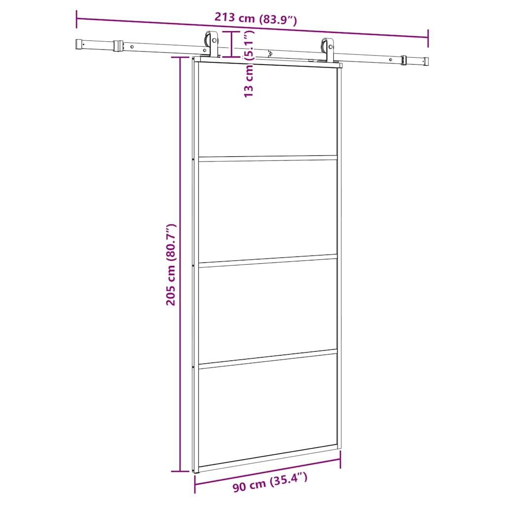 Schuifdeur met beslagset 90x205 cm ESG glas zwart
