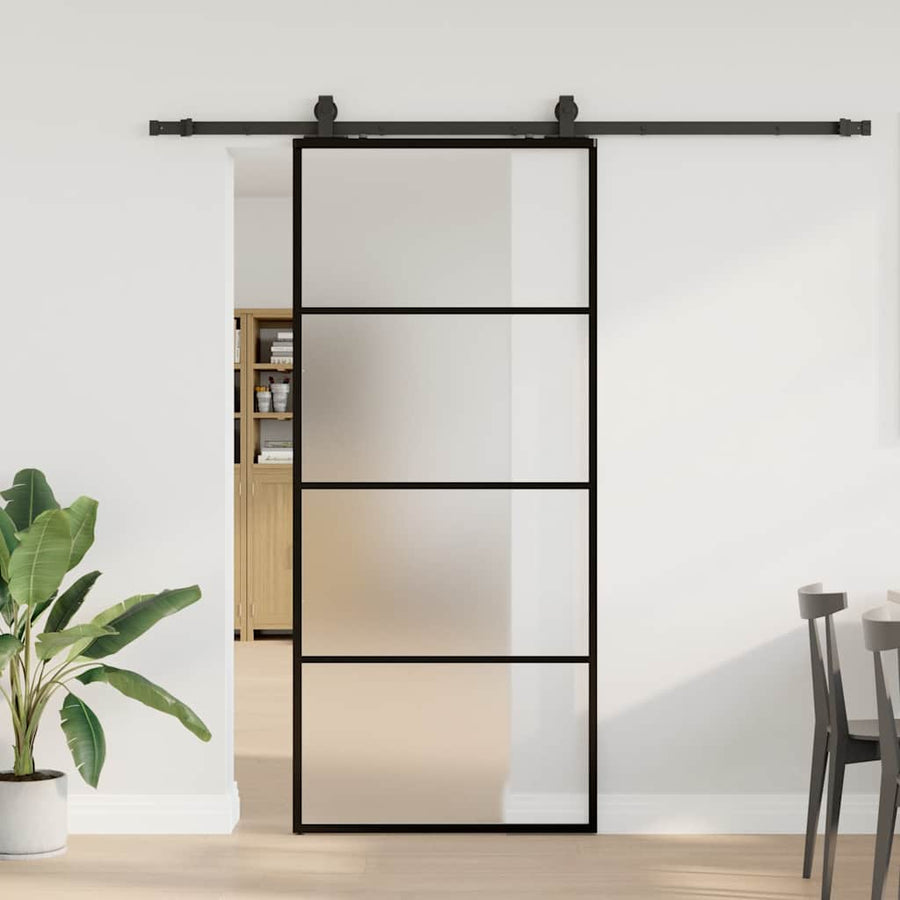Schuifdeur met beslagset 90x205 cm ESG glas zwart