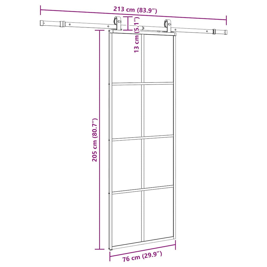 Schuifdeur met beslagset 76x205 cm ESG glas zwart