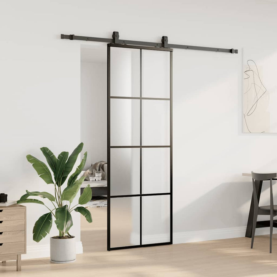 Schuifdeur met beslagset 76x205 cm ESG glas zwart