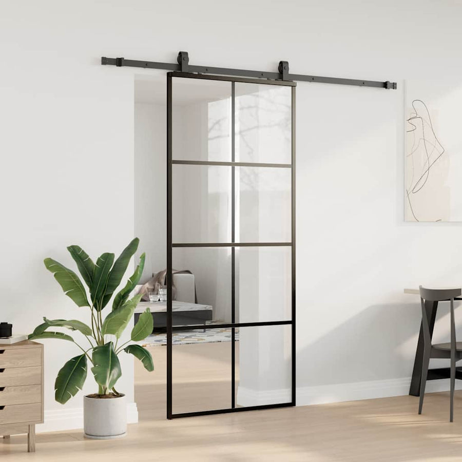 Schuifdeur met beslagset 90x205 cm ESG glas zwart
