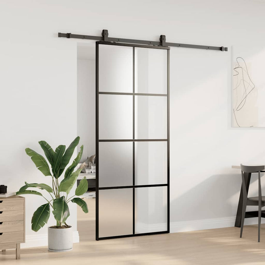 Schuifdeur met beslagset 90x205 cm ESG glas zwart