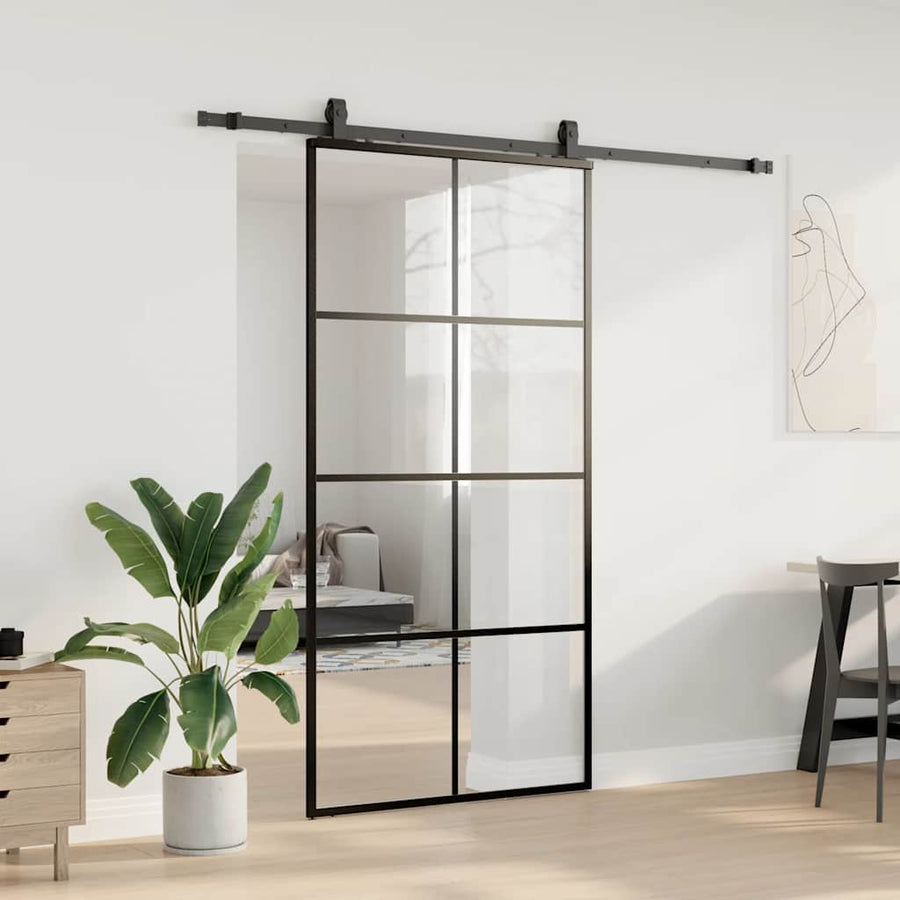Schuifdeur met beslagset 102,5x205 cm ESG glas zwart