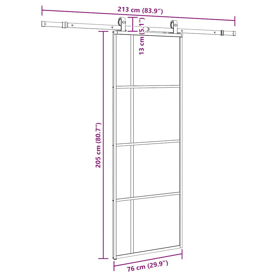 Schuifdeur met beslagset 76x205 cm ESG glas zwart