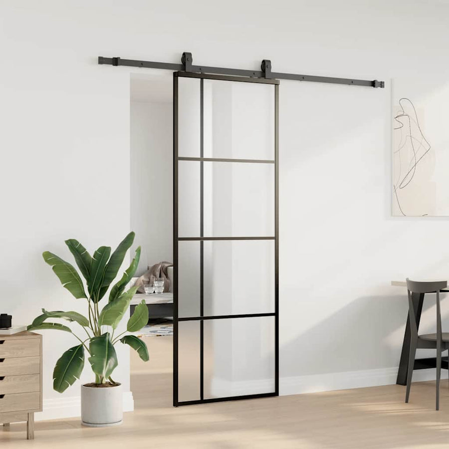 Schuifdeur met beslagset 76x205 cm ESG glas zwart