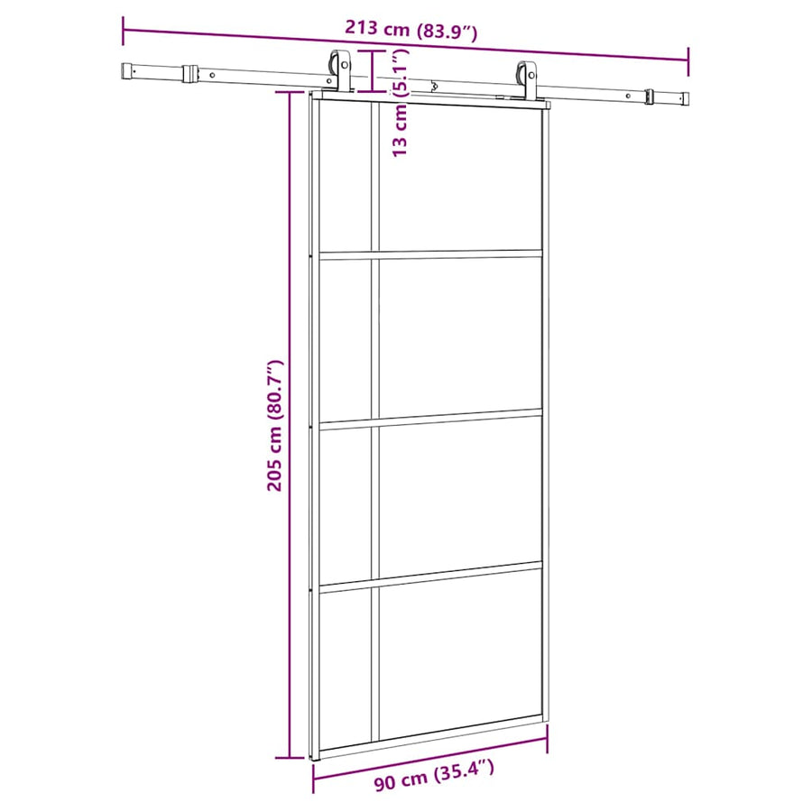 Schuifdeur met beslagset 90x205 cm ESG glas zwart