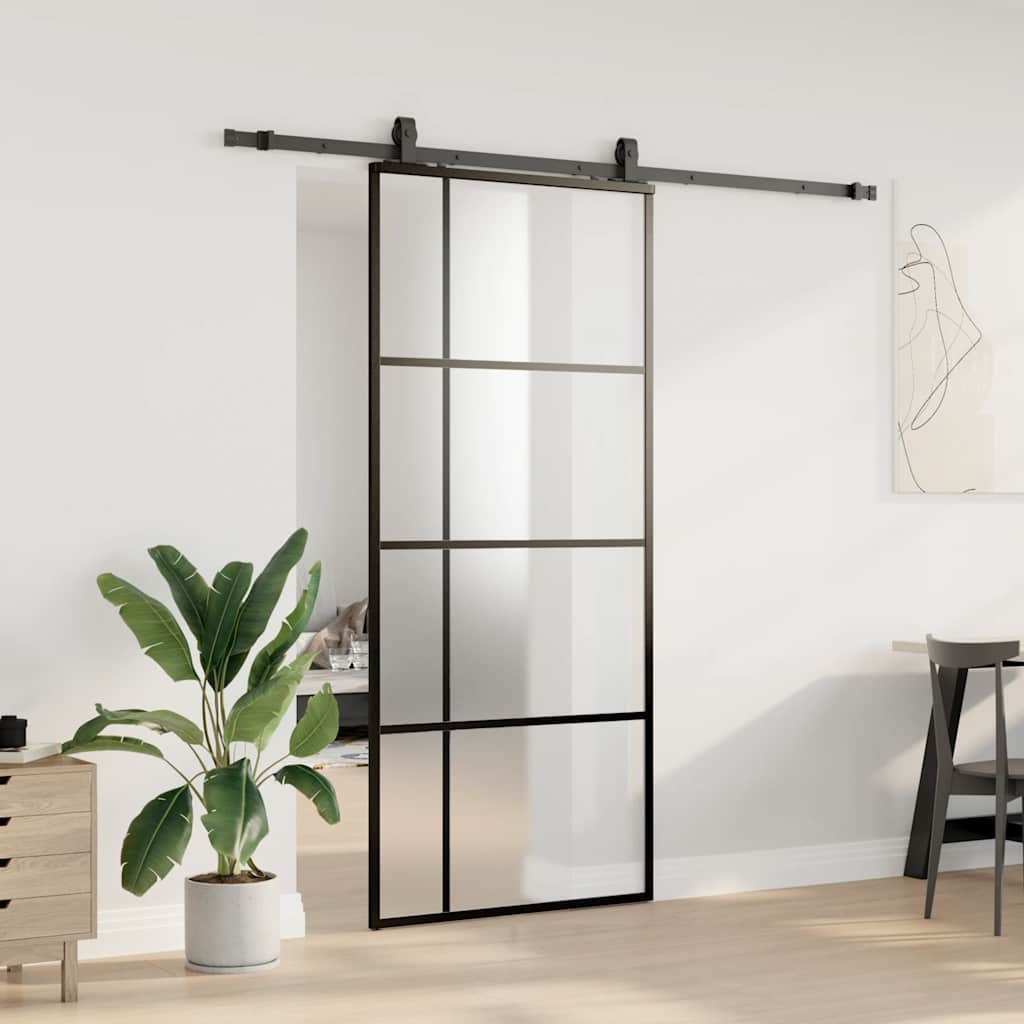 Schuifdeur met beslagset 90x205 cm ESG glas zwart