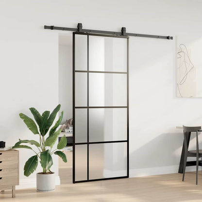 Schuifdeur met beslagset 90x205 cm ESG glas zwart