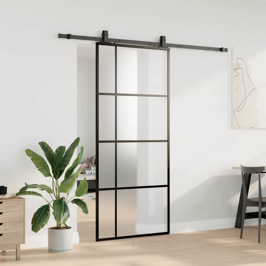Schuifdeur met beslagset 90x205 cm ESG glas zwart