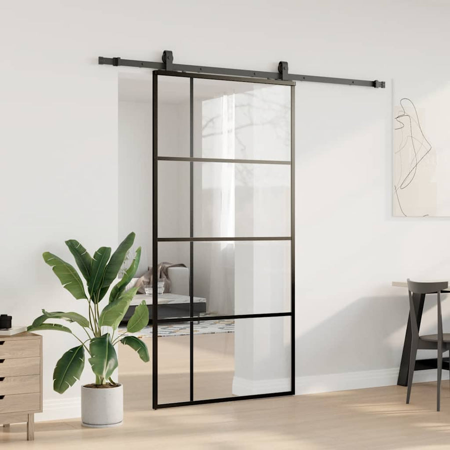 Schuifdeur met beslagset 102,5x205 cm ESG glas zwart