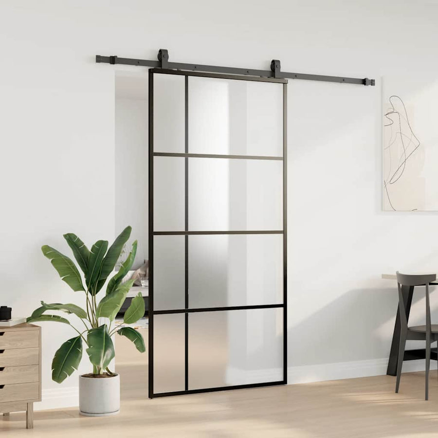 Schuifdeur met beslagset 102,5x205 cm ESG glas zwart