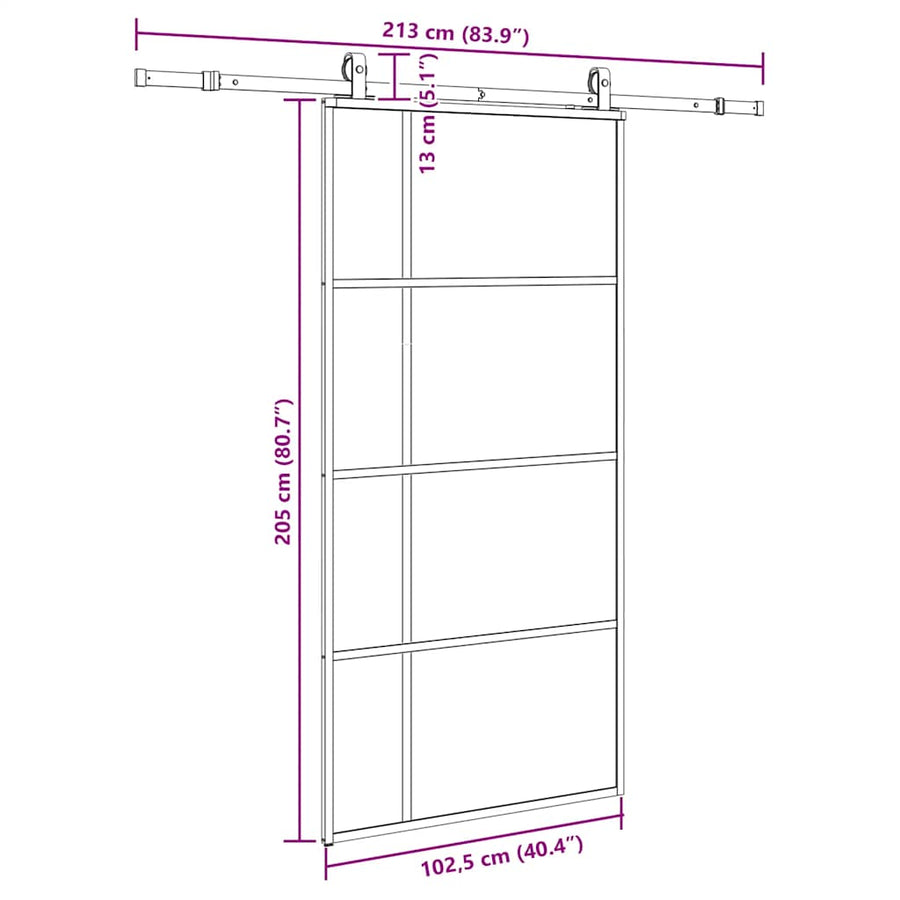Schuifdeur met beslagset 102,5x205 cm ESG glas zwart
