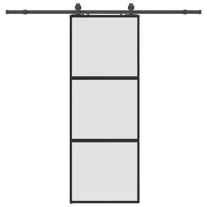 Schuifdeur met beslagset 76x205 cm gehard glas zwart