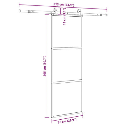 Schuifdeur met beslagset 76x205 cm gehard glas zwart