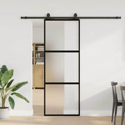 Schuifdeur 76x205 cm gehard glas zwart met beslagset