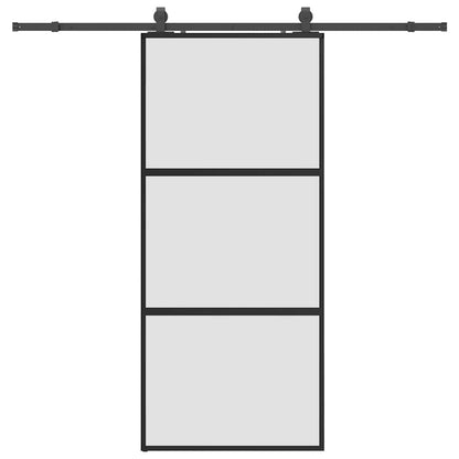 Schuifdeur met beslagset 90x205 cm gehard glas zwart