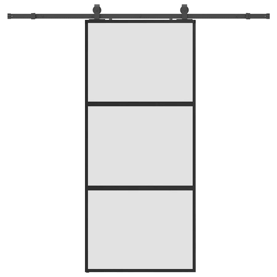 Schuifdeur met beslagset 90x205 cm gehard glas zwart