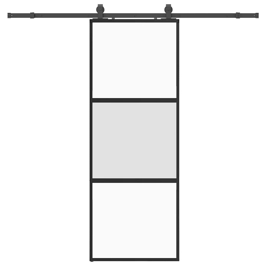 Schuifdeur met beslagset 76x205 cm gehard glas zwart