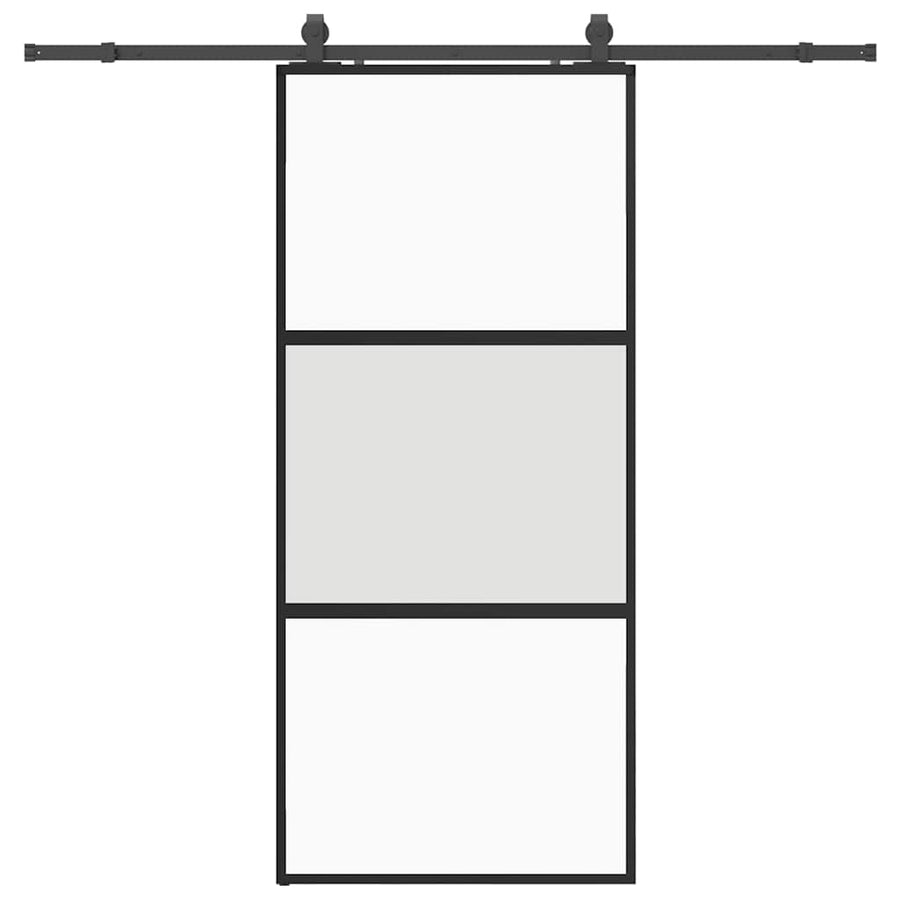 Schuifdeur met beslagset 90x205 cm gehard glas zwart