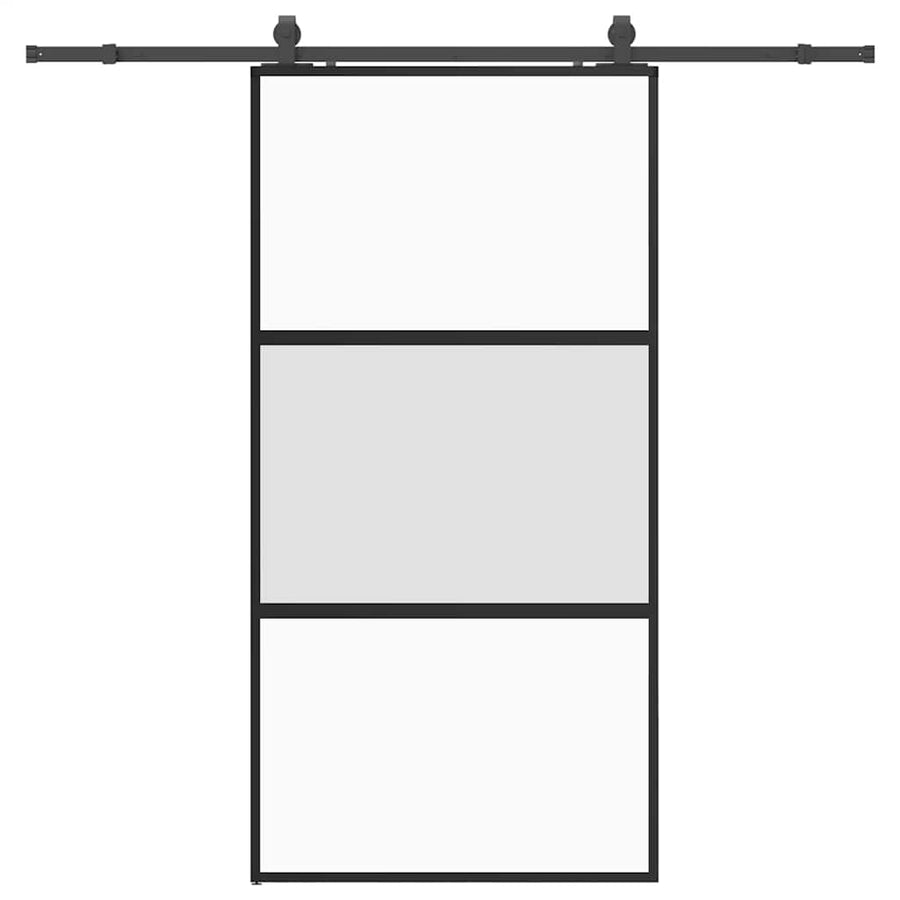 Schuifdeur met beslagset 102,5x205 cm gehard glas zwart