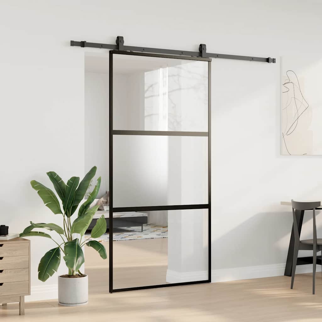 Schuifdeur met beslagset 102,5x205 cm gehard glas zwart