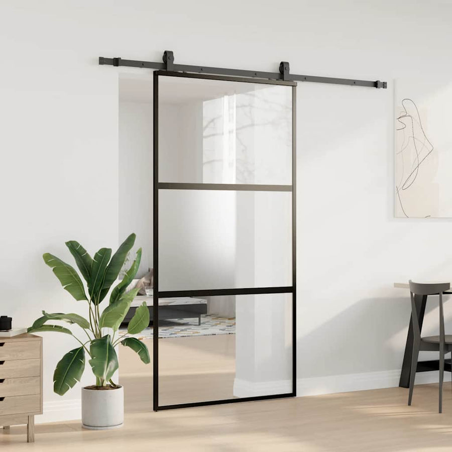 Schuifdeur met beslagset 102,5x205 cm gehard glas zwart