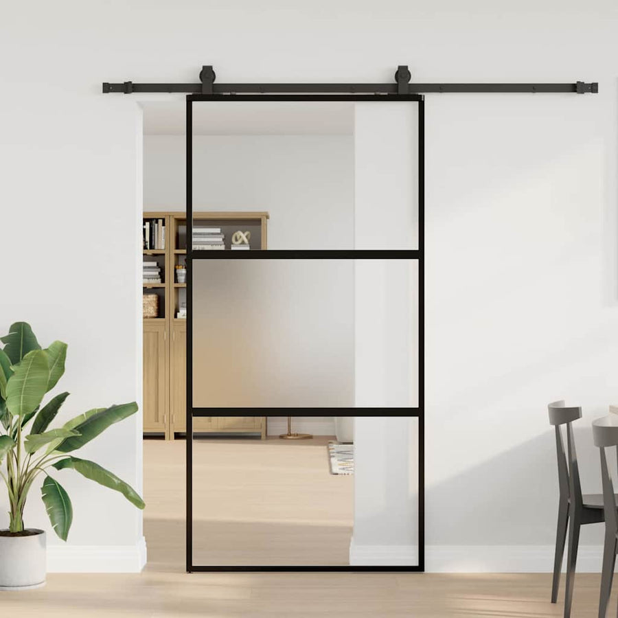 Schuifdeur met beslagset 102,5x205 cm gehard glas zwart