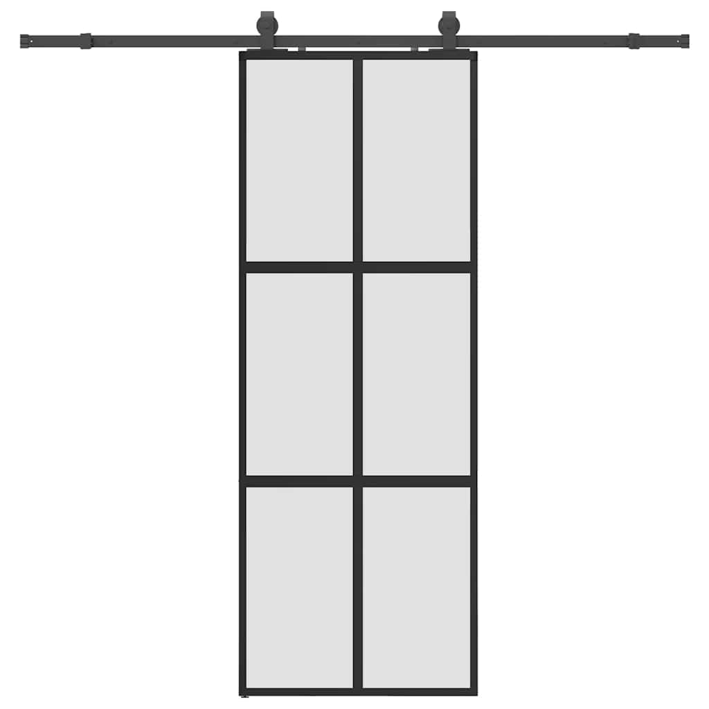 Schuifdeur met beslagset 76x205 cm gehard glas zwart