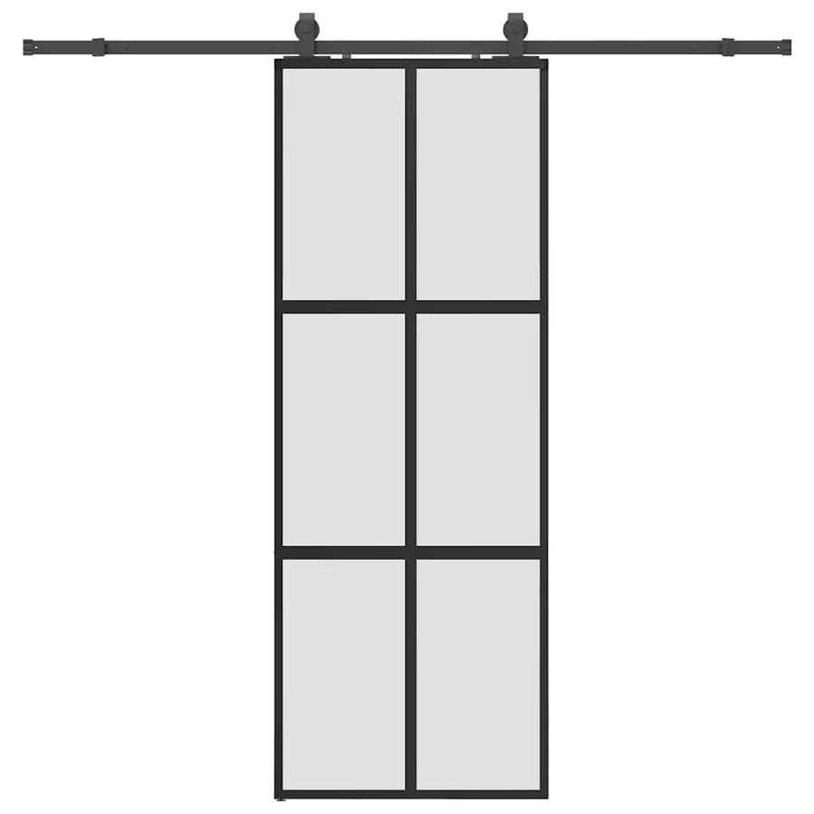 Schuifdeur met beslagset 76x205 cm gehard glas zwart
