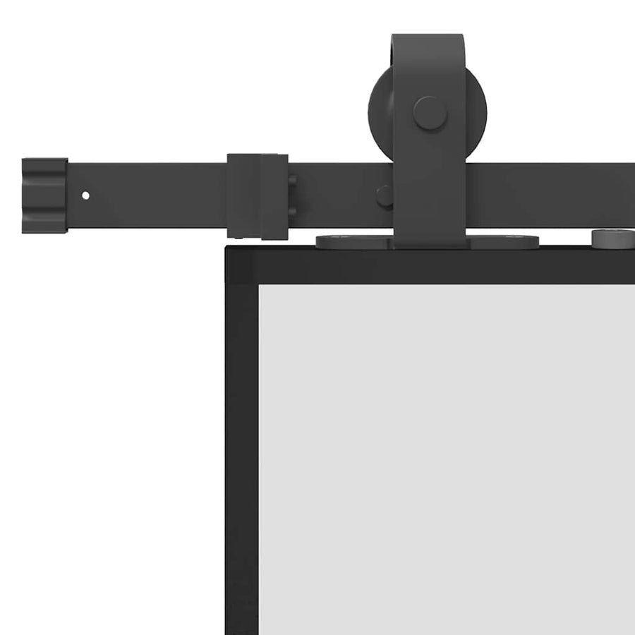 Schuifdeur met beslagset 90x205 cm gehard glas zwart