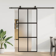 Schuifdeur met beslagset 90x205 cm mat glas zwart
