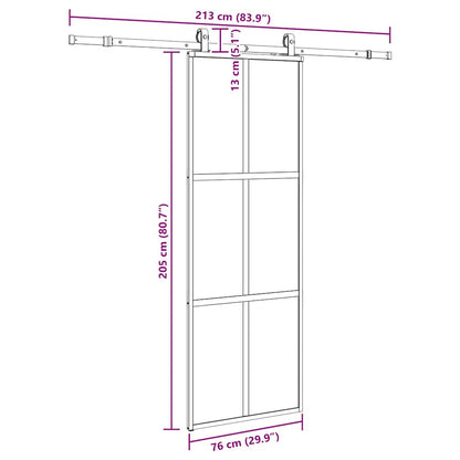 Schuifdeur met beslagset 76x205 cm gehard glas zwart