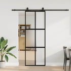 Schuifdeur 76x205 cm gehard glas zwart met beslagset