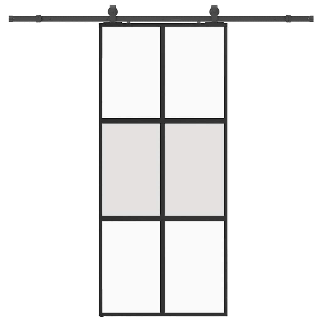 Schuifdeur met beslagset 90x205 cm gehard glas zwart