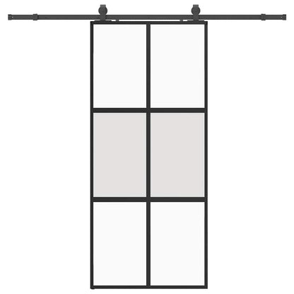 Schuifdeur met beslagset 90x205 cm gehard glas zwart