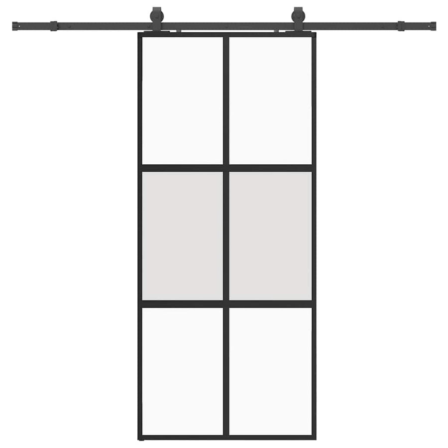 Schuifdeur met beslagset 90x205 cm gehard glas zwart