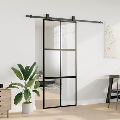 Schuifdeur met beslagset 90x205 cm gehard glas zwart