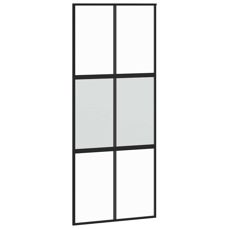 Schuifdeur met beslagset 90x205 cm gehard glas zwart