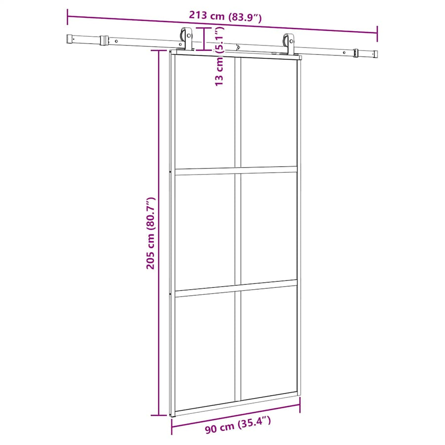 Schuifdeur met beslagset 90x205 cm gehard glas zwart