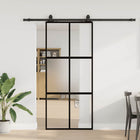 Schuifdeur 90x205 cm gehard glas zwart met beslagset