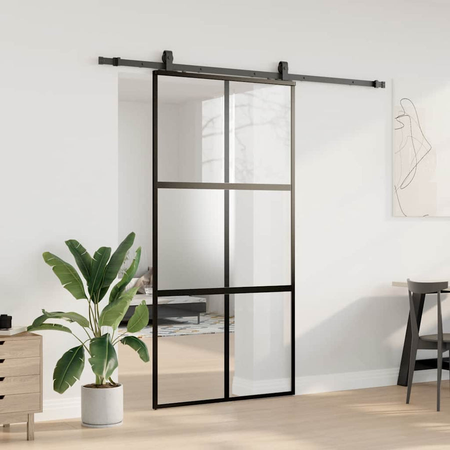 Schuifdeur met beslagset 102,5x205 cm gehard glas zwart