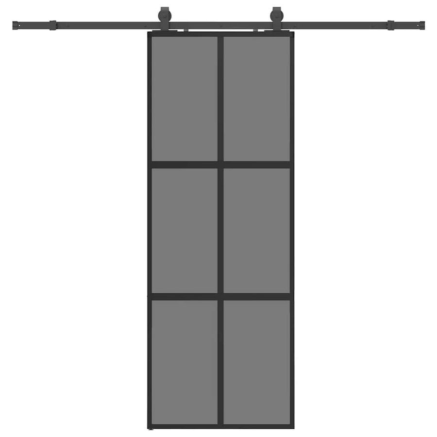 Schuifdeur met beslagset 76x205 cm gehard glas zwart
