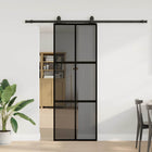 Schuifdeur 76x205 cm gehard glas zwart met beslagset