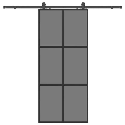 Schuifdeur met beslagset 90x205 cm gehard glas zwart