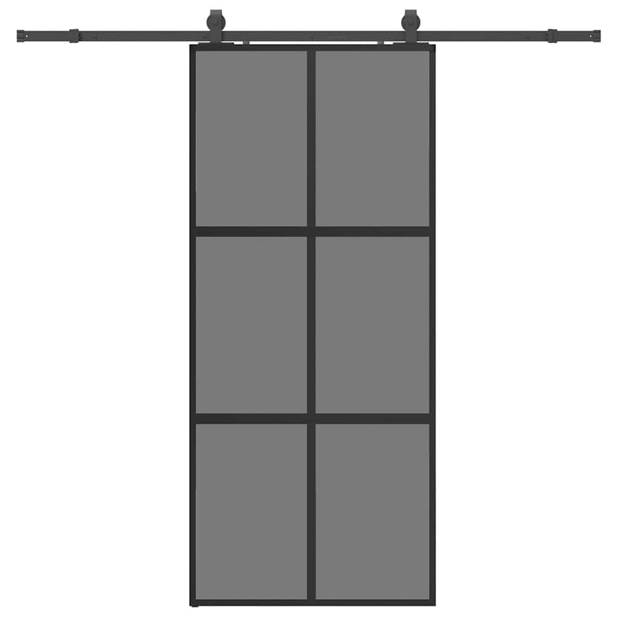 Schuifdeur met beslagset 90x205 cm gehard glas zwart