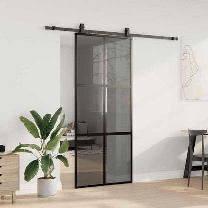 Schuifdeur met beslagset 90x205 cm gehard glas zwart