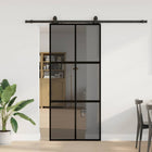 Sliding door with hardware set 90x205 cm tempered glass black